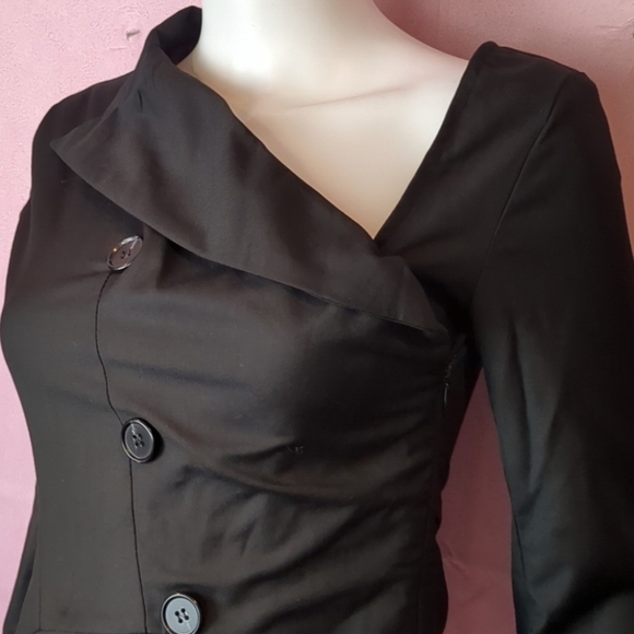 Black Asymmetrical Side Zip Blazer Jacket with Faux Buttons Detail size Small - Picture 2 of 8